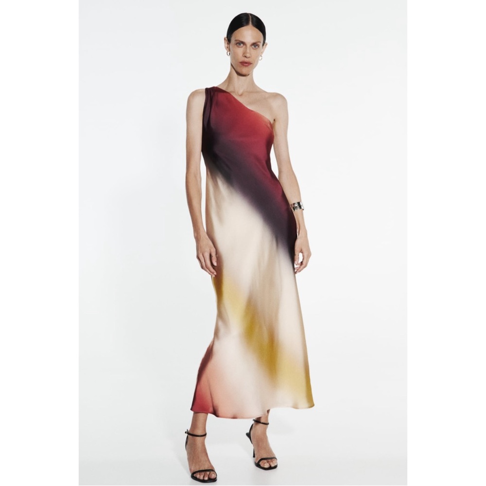 ASYMMETRICAL SATIN EFFECT DRESS